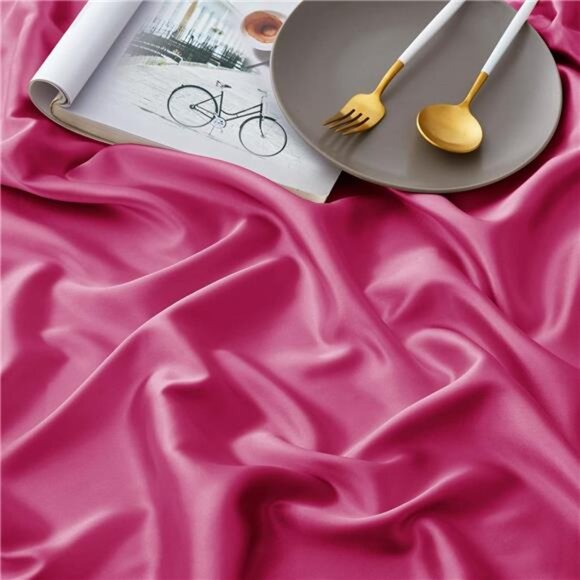 Horbaunal 6 Piece Satin Sheet Set King Size Luxury Silky & Soft Hot Pink Satin - Picture 14 of 16